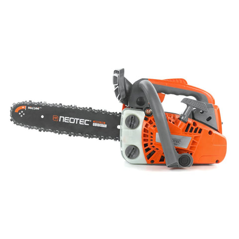 NEO-TEC 12 inch top-handle chainsaw front view showing compact, portable design for climbing.