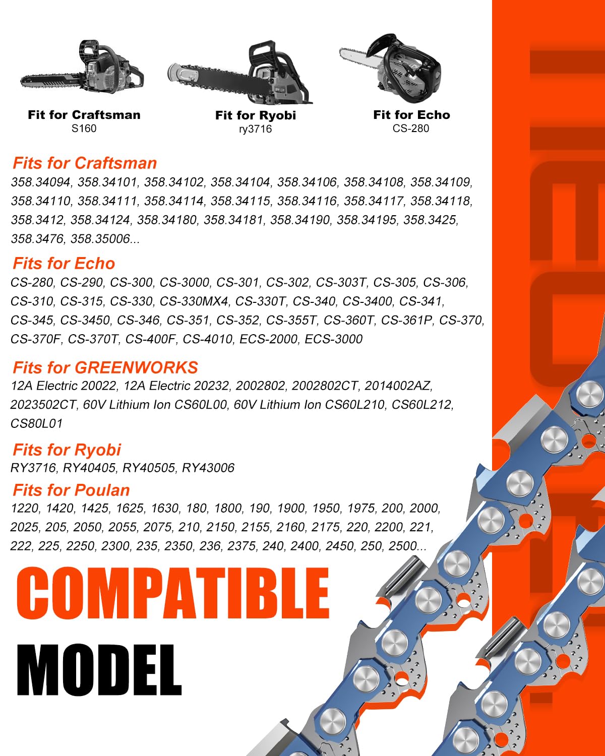Heat-treated rivets on the NEO-TEC 16-inch chain ensure lasting performance.
