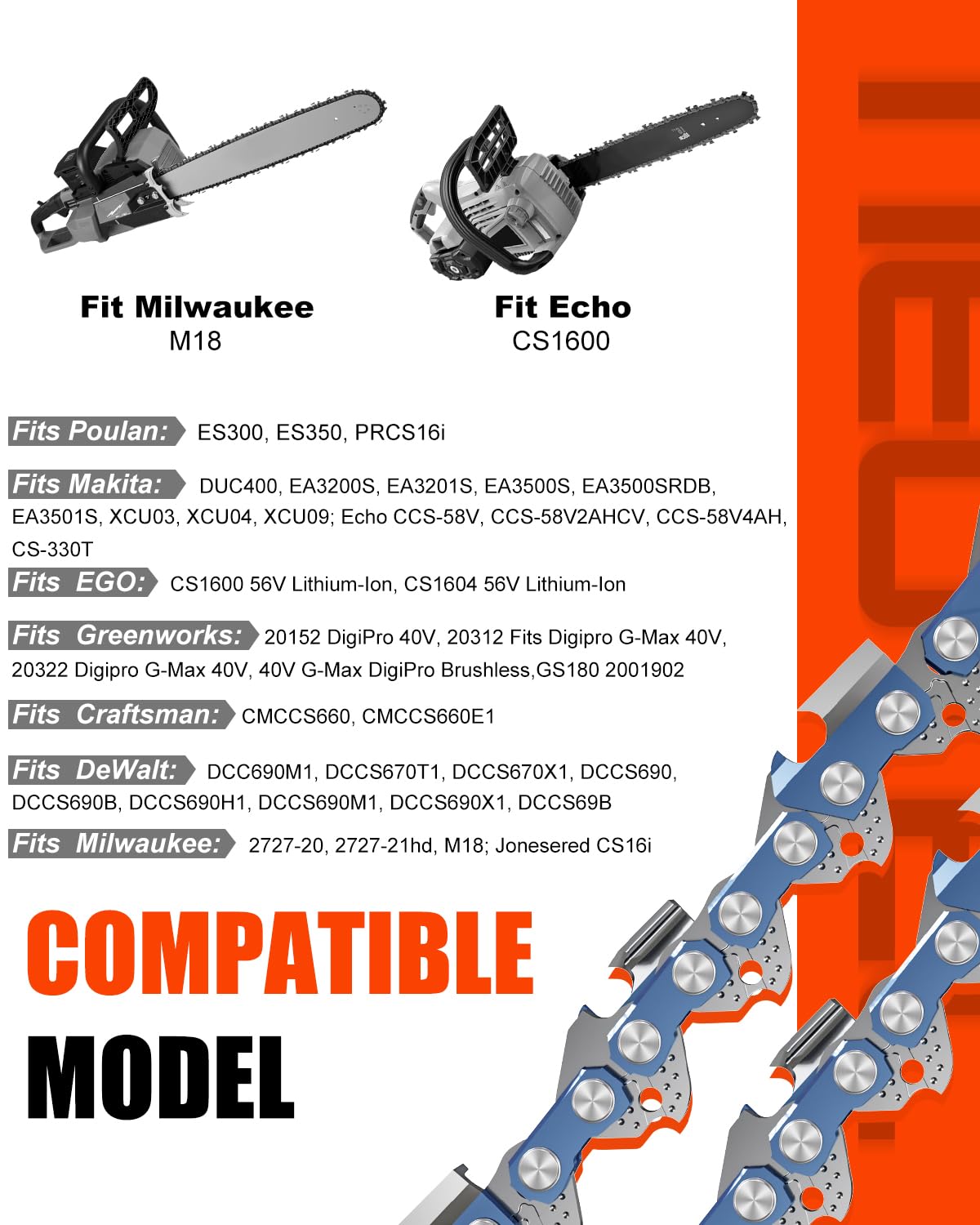Hard chrome exterior on NEO-TEC chain reduces wear in tough jobs.