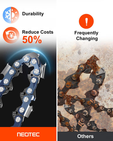 Manganese steel teeth give extra toughness against knotty wood and debris.
