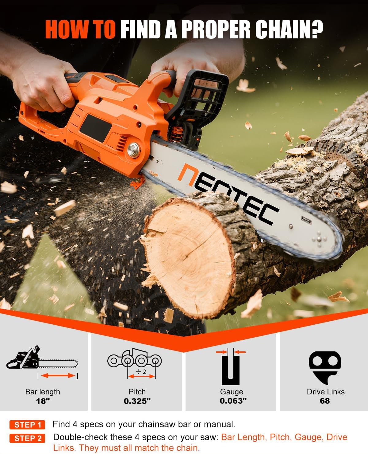 NEO-TEC Stihl 18-inch chain with 063 gauge for robust performance.