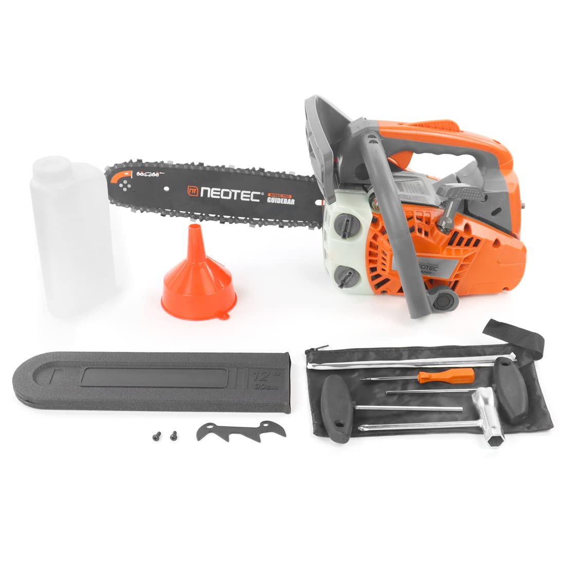 NEO-TEC yard scene showing pruning and wood cutting in a real-world setting.