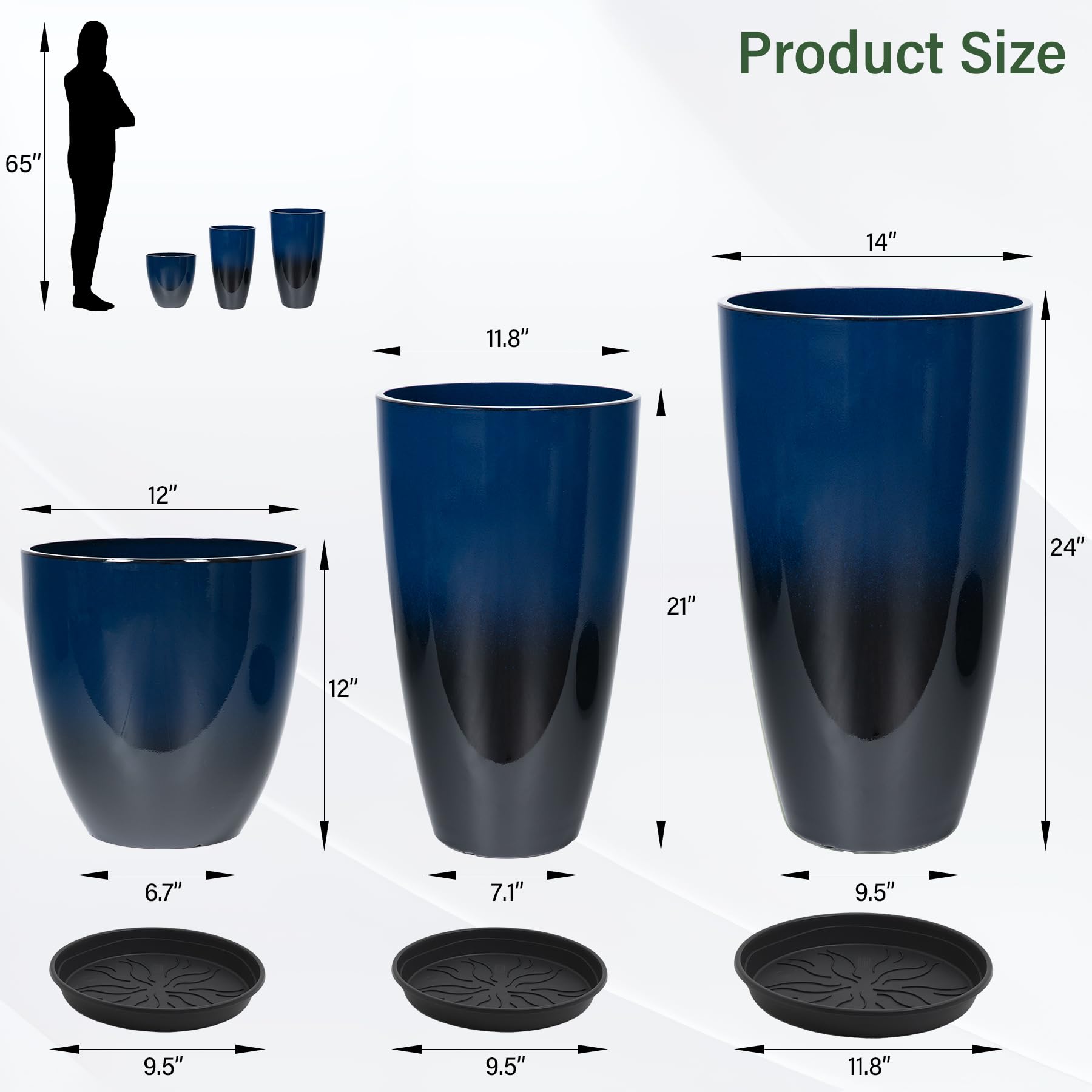 Neoaider dark-blue ceramic-look 12-inch planter great for balcony herbs.