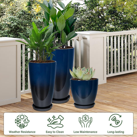 Neoaider dark-blue ceramic-look 21-inch planter ideal for layered patios.