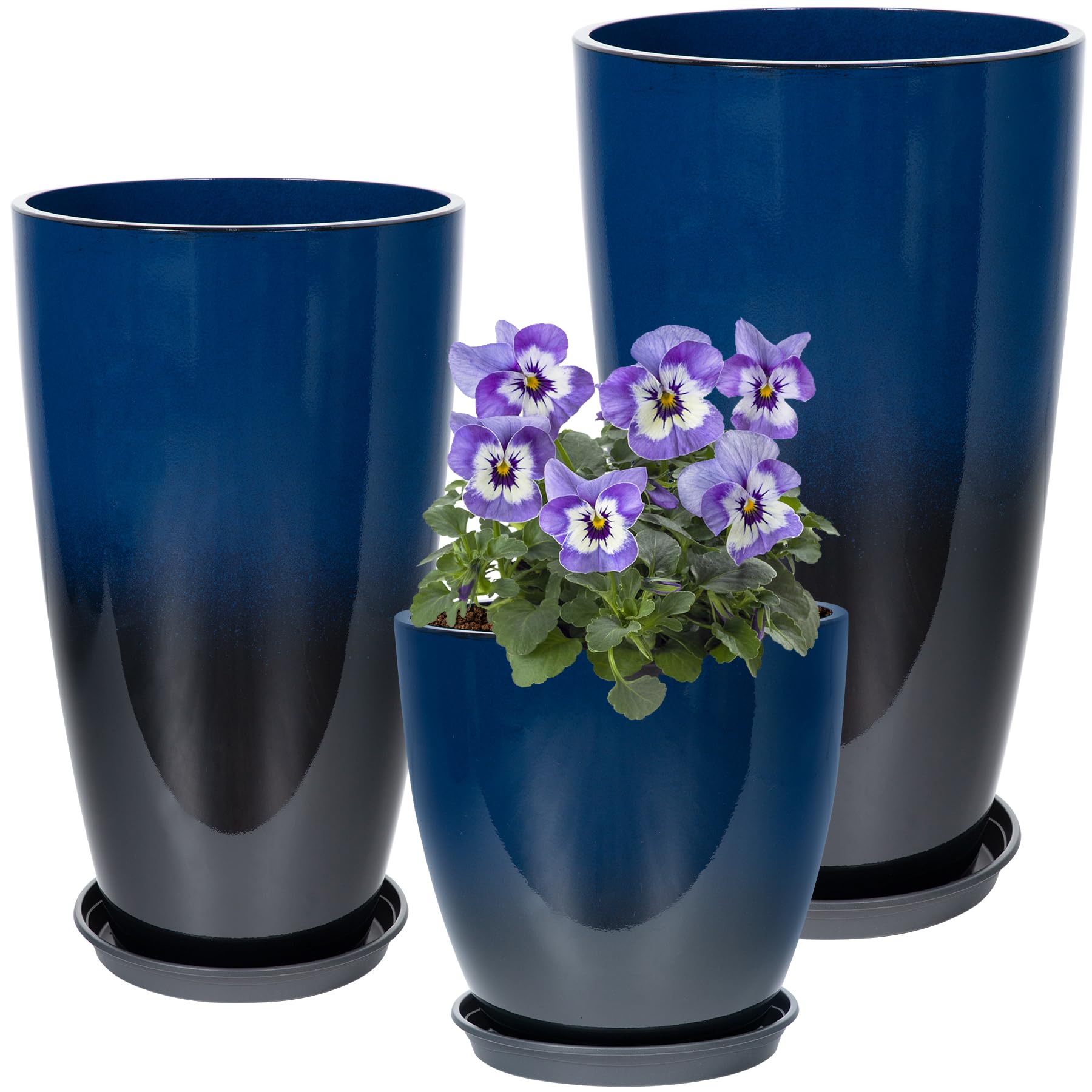 Neoaider dark-blue ceramic-look 24-inch planter for outdoor displays.