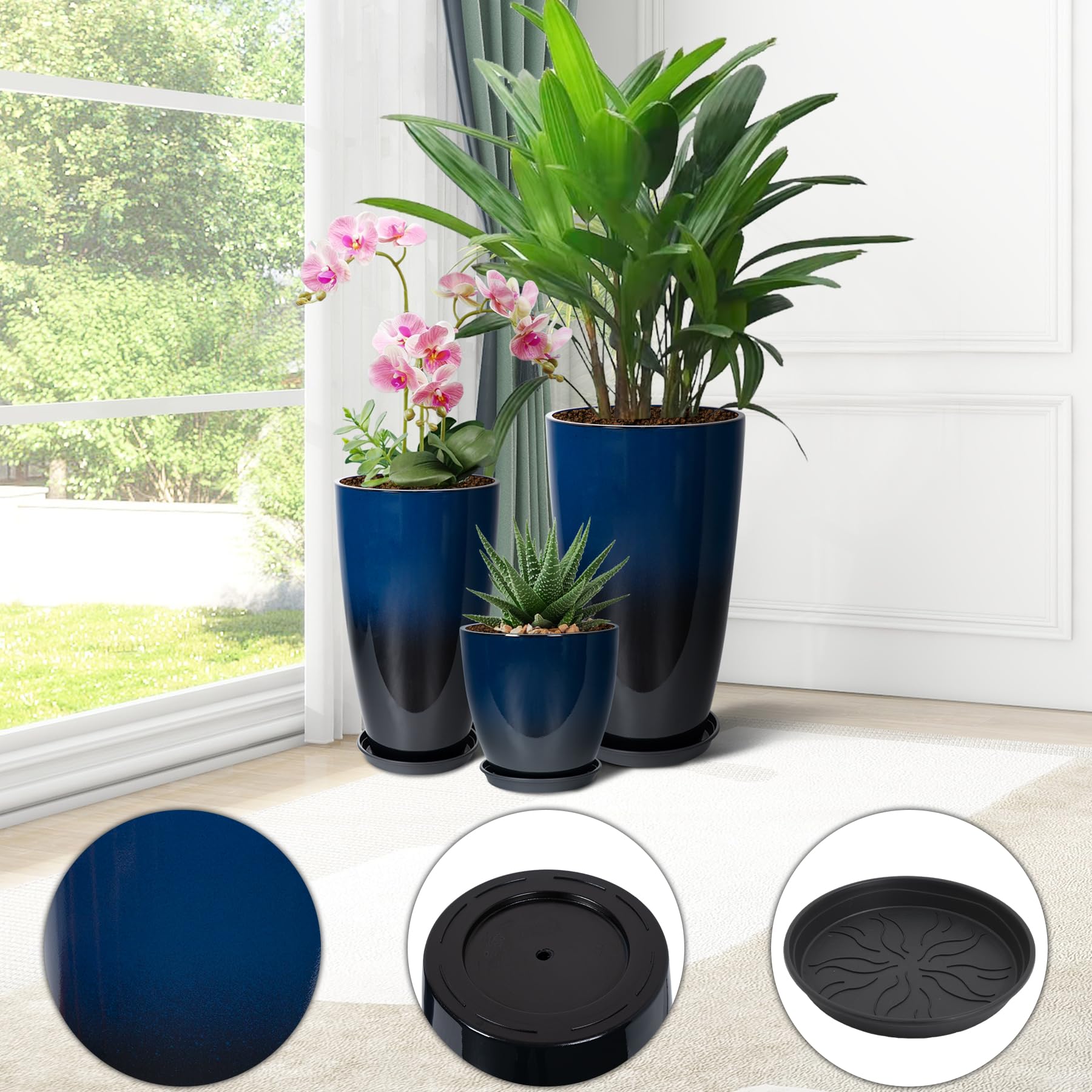 Neoaider drain-hole saucer-included large planter prevents indoor water damage.