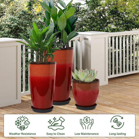 Neoaider fiery red 24-inch planter side view shows sturdy outdoor resilience