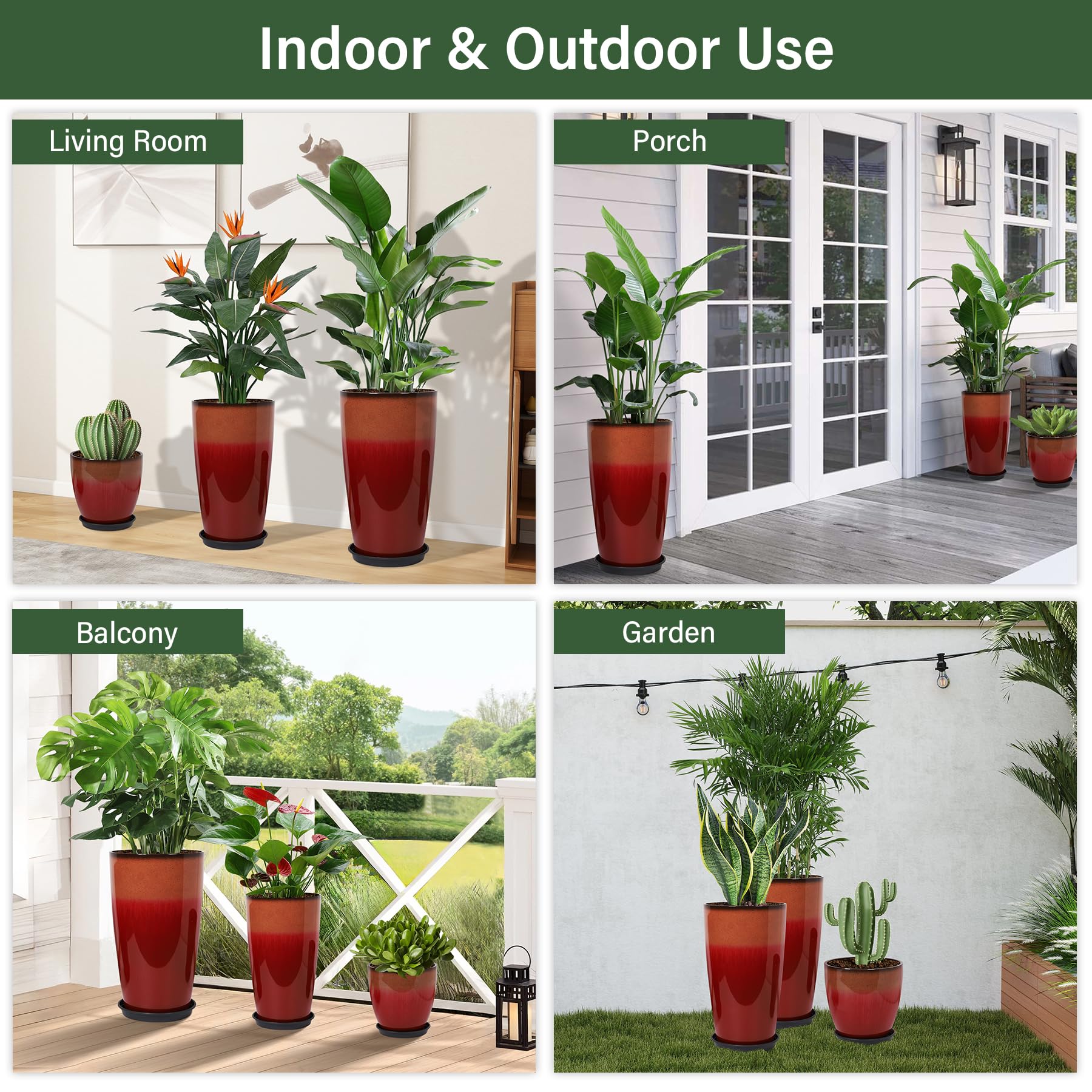 Neoaider fiery red planter with drainage and saucers protects floors
