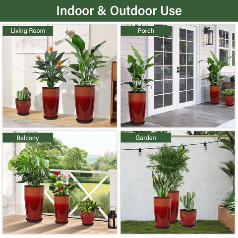 Neoaider fiery red planter with drainage and saucers protects floors