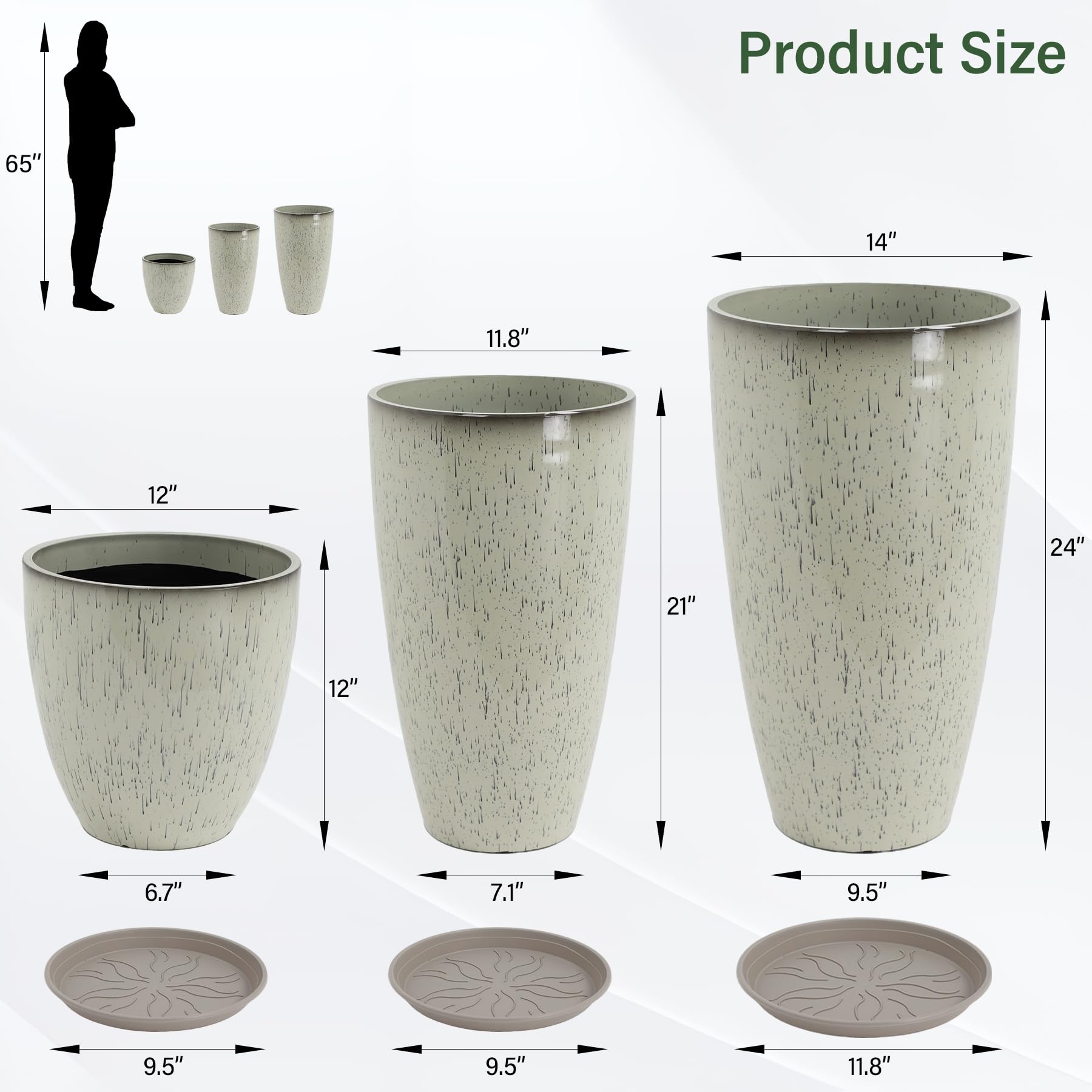 Neoaider glaze beige 21-inch planter front view, layered display ready