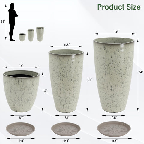 Neoaider glaze beige 21-inch planter front view, layered display ready