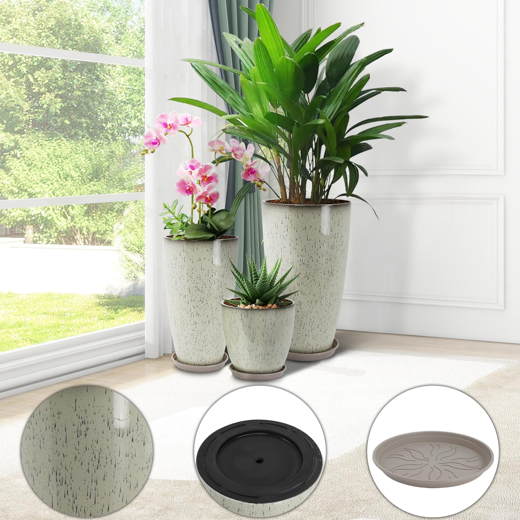 Neoaider glaze beige 21-inch planter side view, lightweight mobility