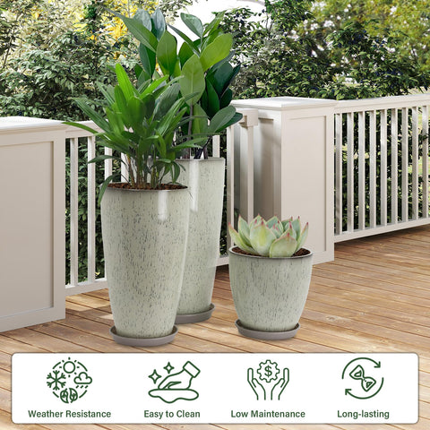 Neoaider glaze beige 24-inch planter side view, sturdy profile for outdoor setups