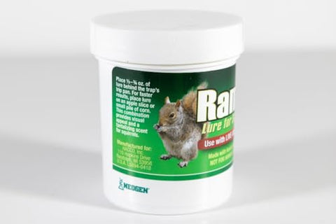 Neogen 950 Squirrel Lure Brown ready-to-use attractant near live trap setup.