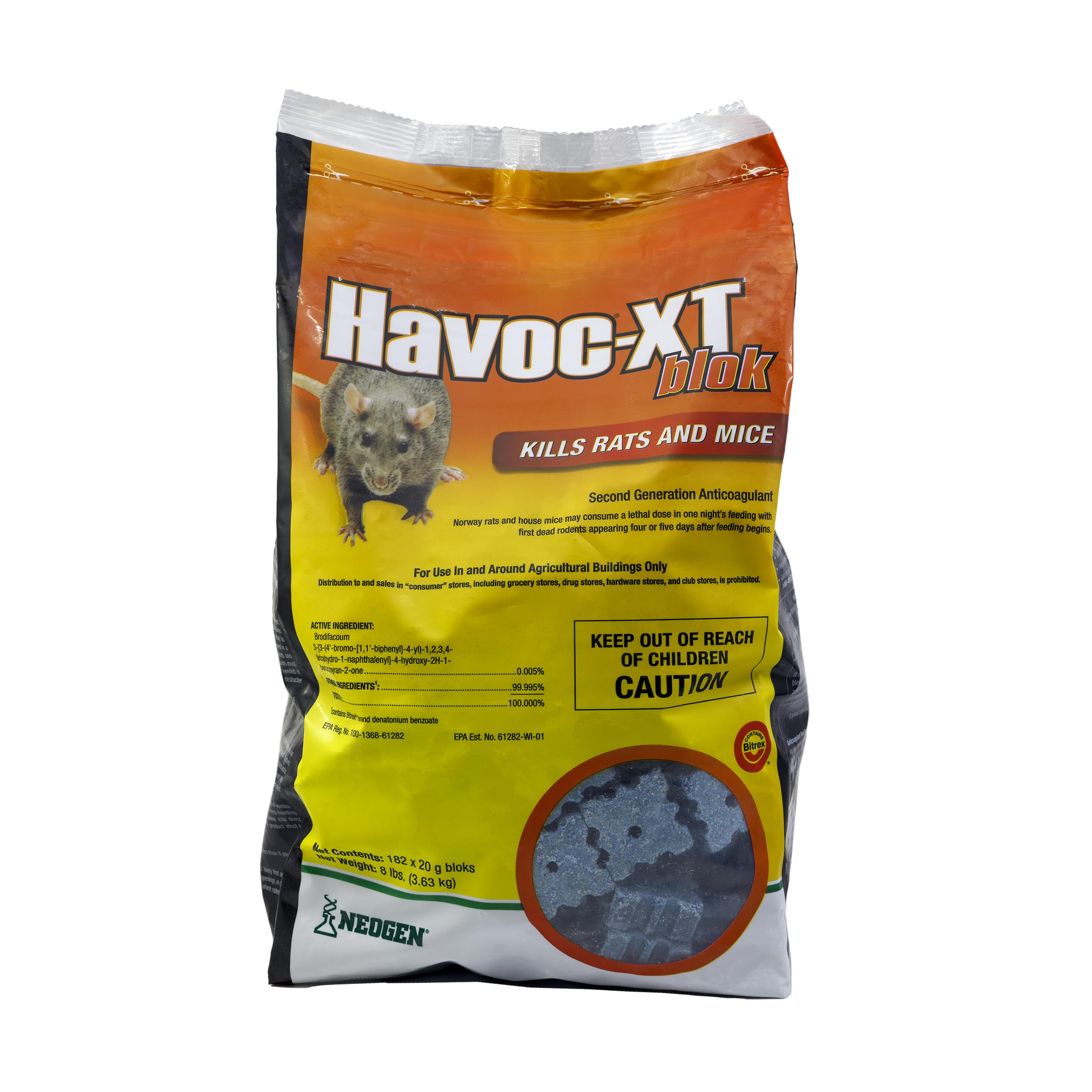 Neogen Havoc XT bait pouch in blue, ready for rodent control in a front view.