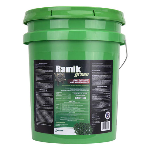 Neogen Ramik Green pellets close-up, fish-flavored bait appealing to rodents for indoor use.