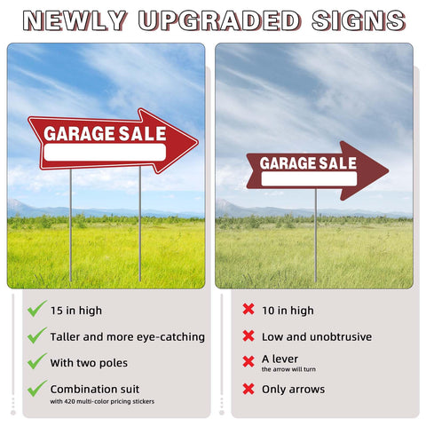 Neon pricing stickers in four colors attract attention and clarify values