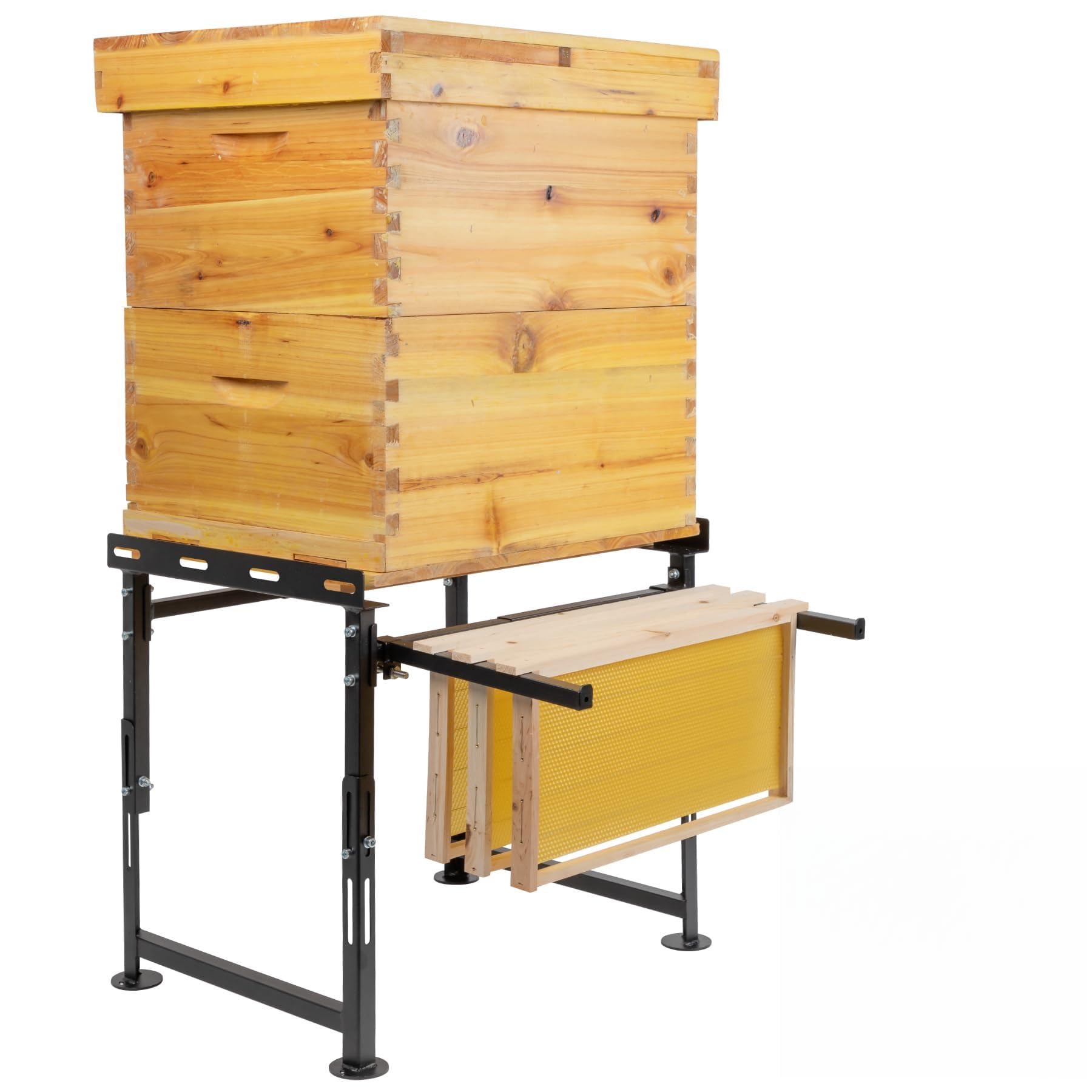 Neorexon hive stand front view shows a sturdy base for stable hive placement outdoors.