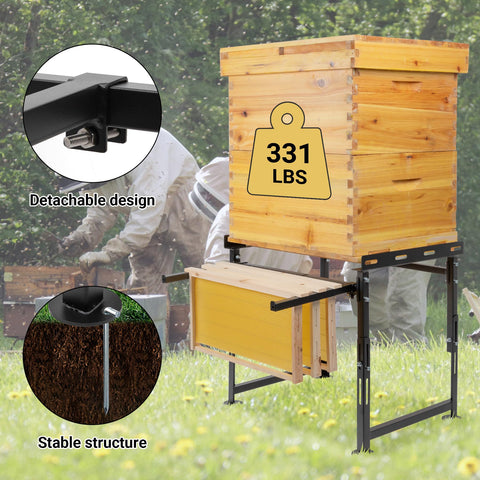 Neorexon hive stand stable-base keeps hive from tipping on uneven terrain.