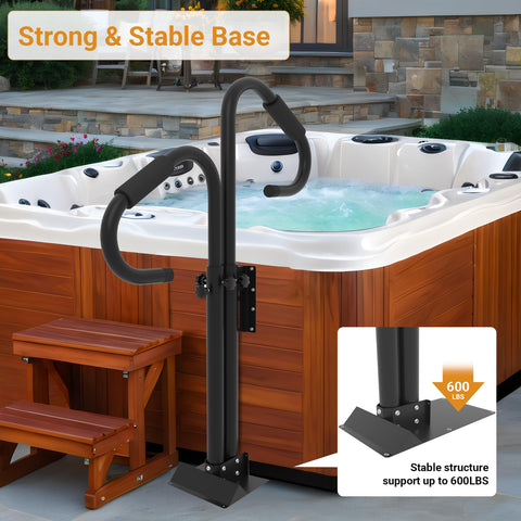 Neorexon spa handrail with movable plate for secure mounting.