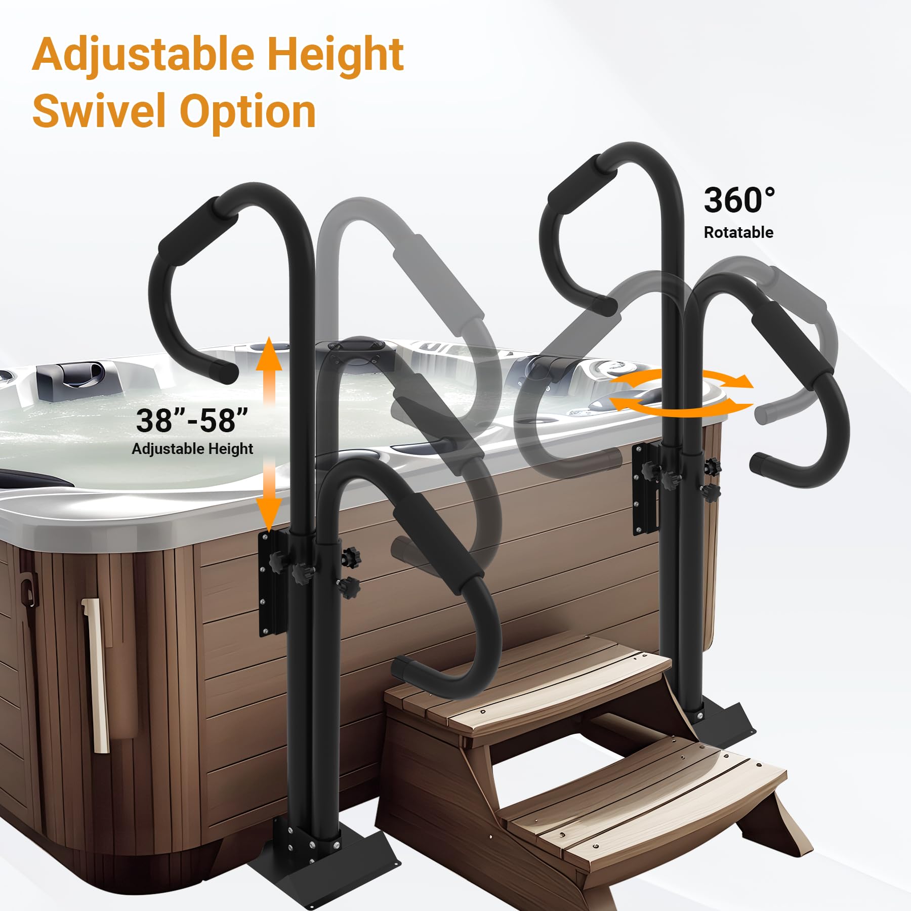 Neorexon spa handrail under-spa base provides solid support beneath the tub.