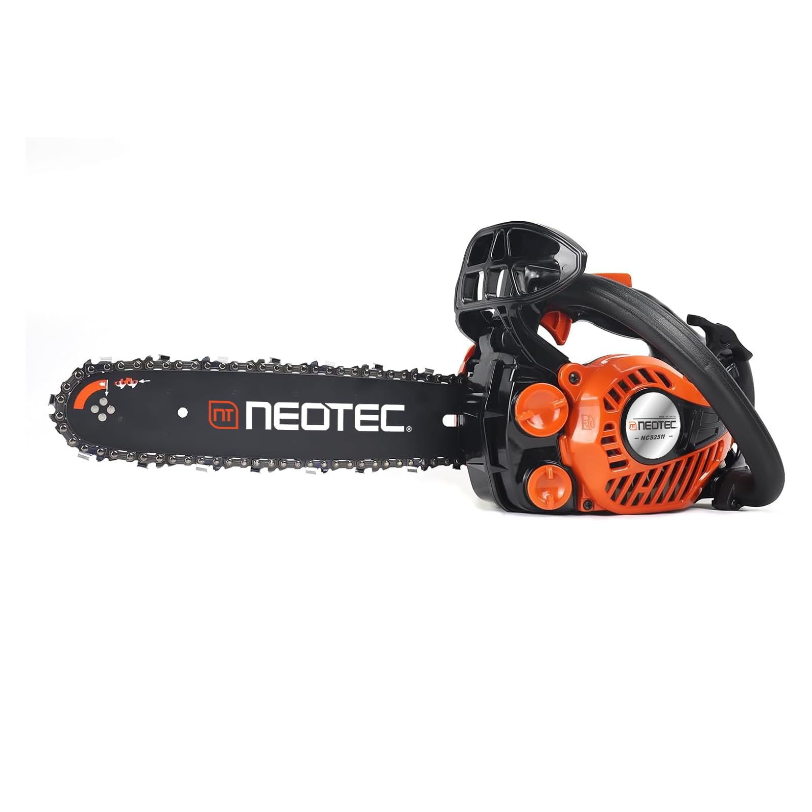 NEOTEC 12-inch top-handle chainsaw front view for precise pruning