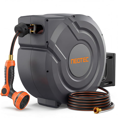 NEOTEC retractable hose reel 90ft reach enables easy garden watering
