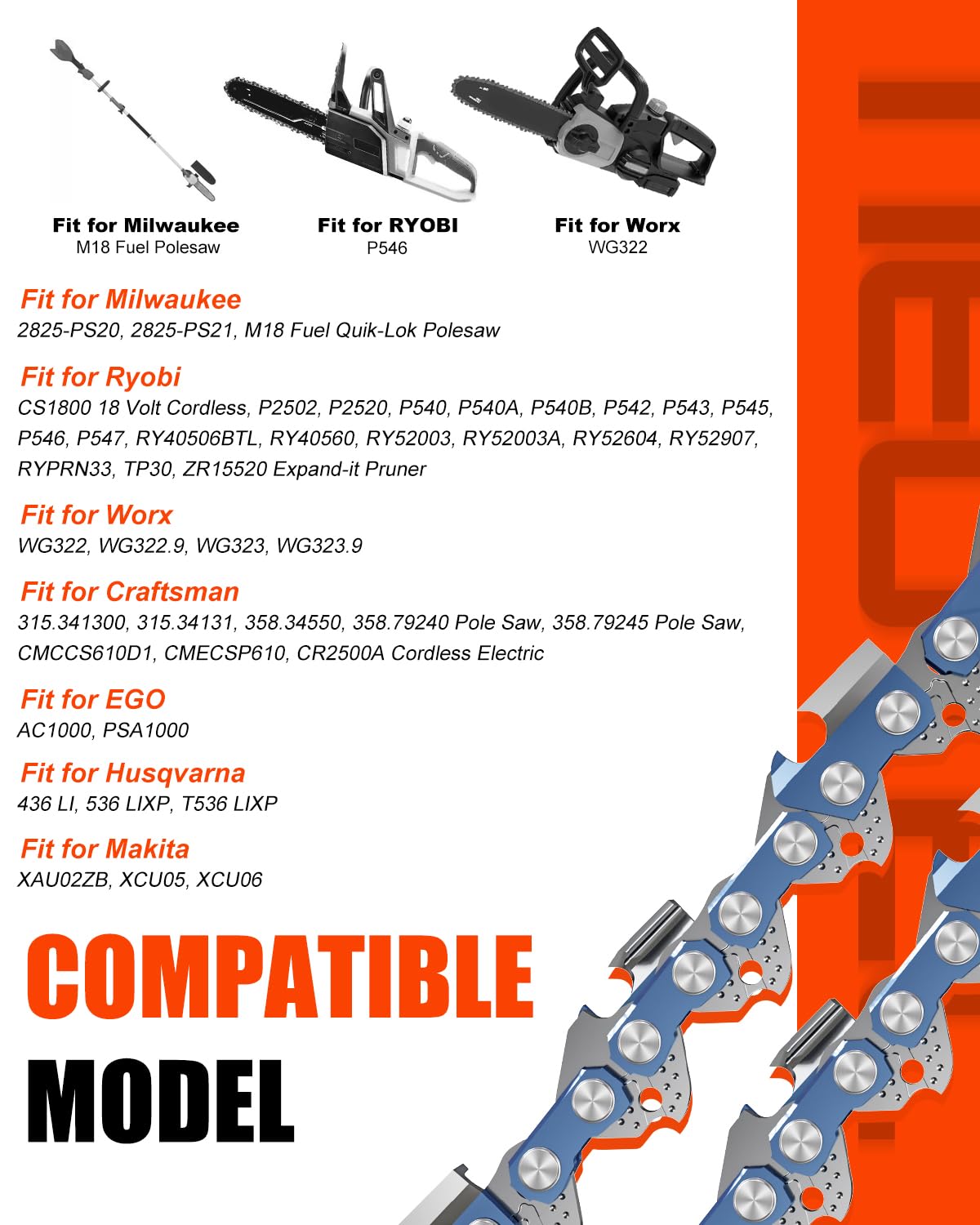 NEO-TEC semi-chisel teeth for smooth cutting through wood