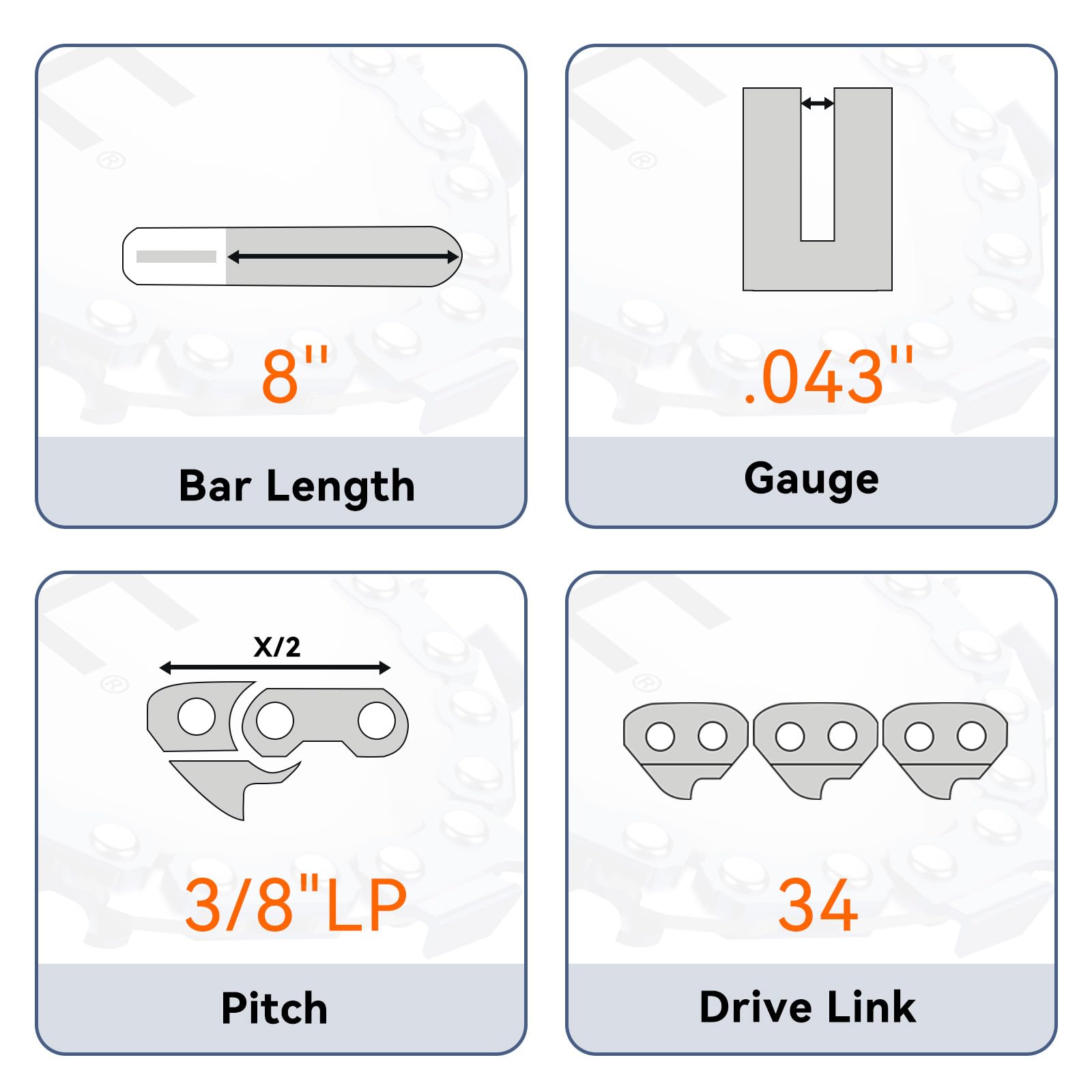 Three-pack NE0-TEC pole saw chains ready for replacement