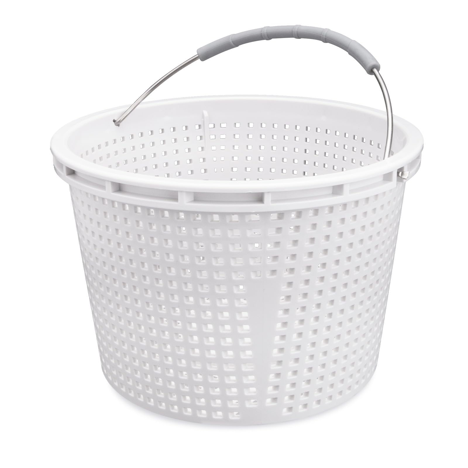 Neowah 8-inch pool skimmer basket, front view, shows robust debris capture.