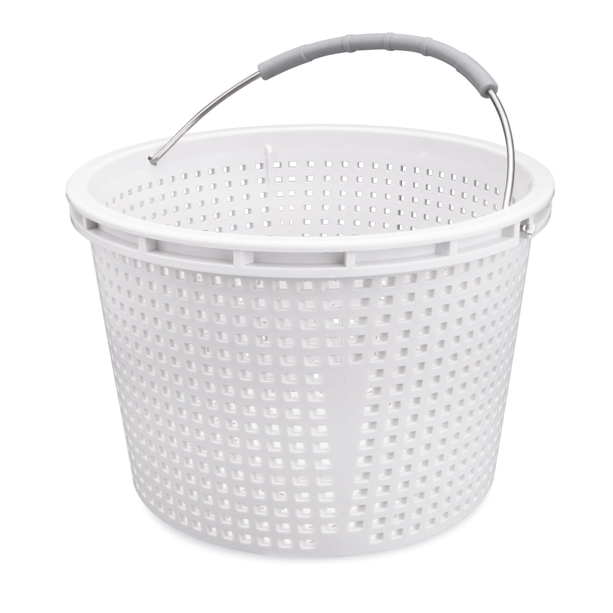 Neowah 8-inch pool skimmer basket, front view, shows robust debris capture.
