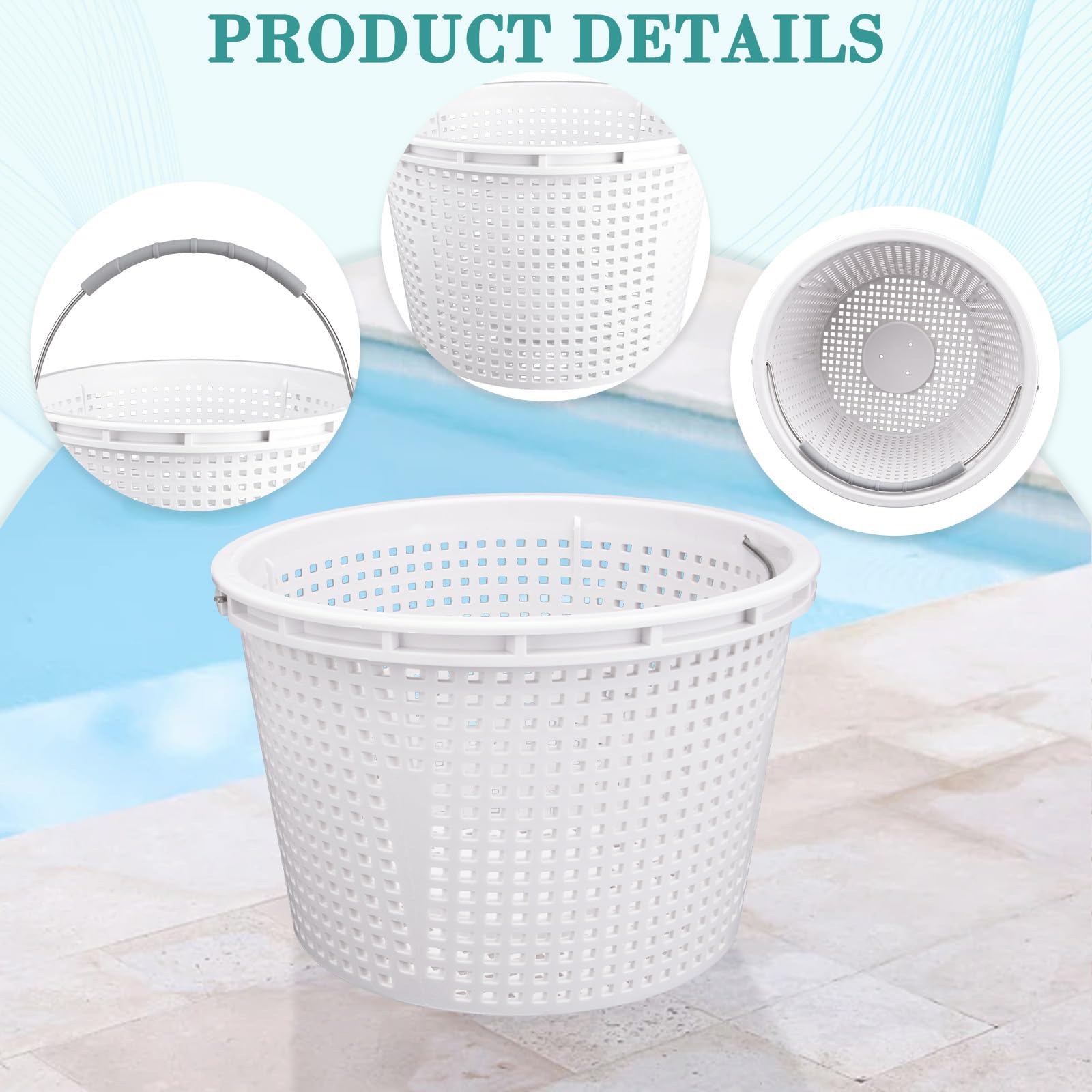 Neowah skimmer basket brass weight detail for heavy debris management.