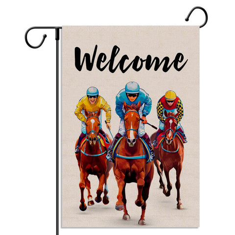 Nepnuser Derby Day flag front yard banner highlights durable linen for outdoor use