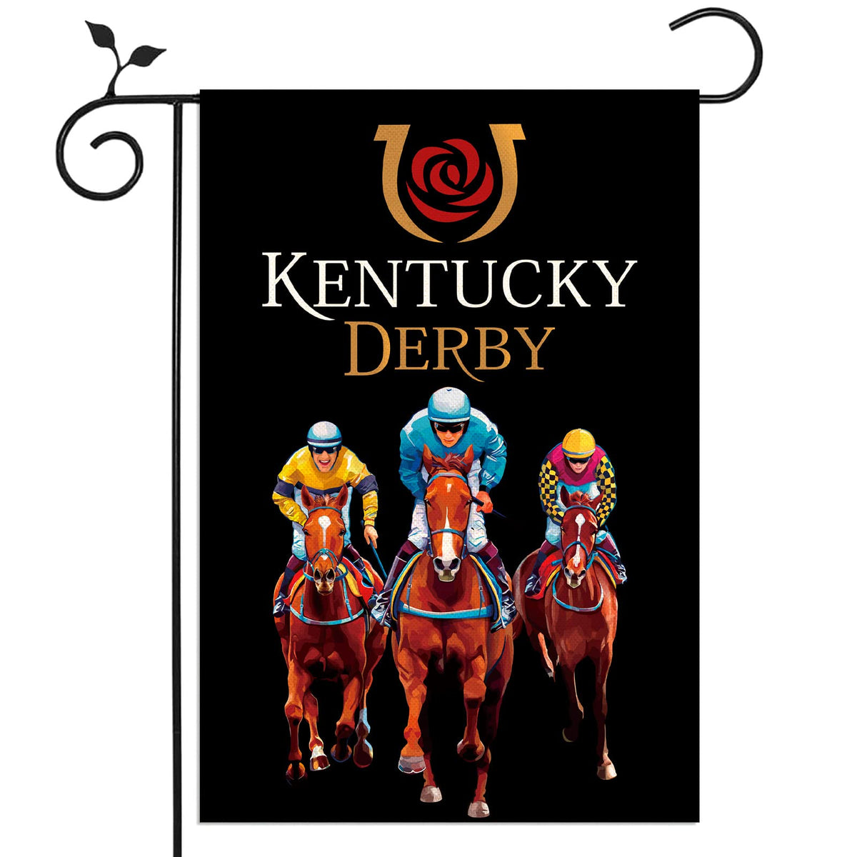Nepnuser Kentucky Derby flag front view for porch and festive lawn decor