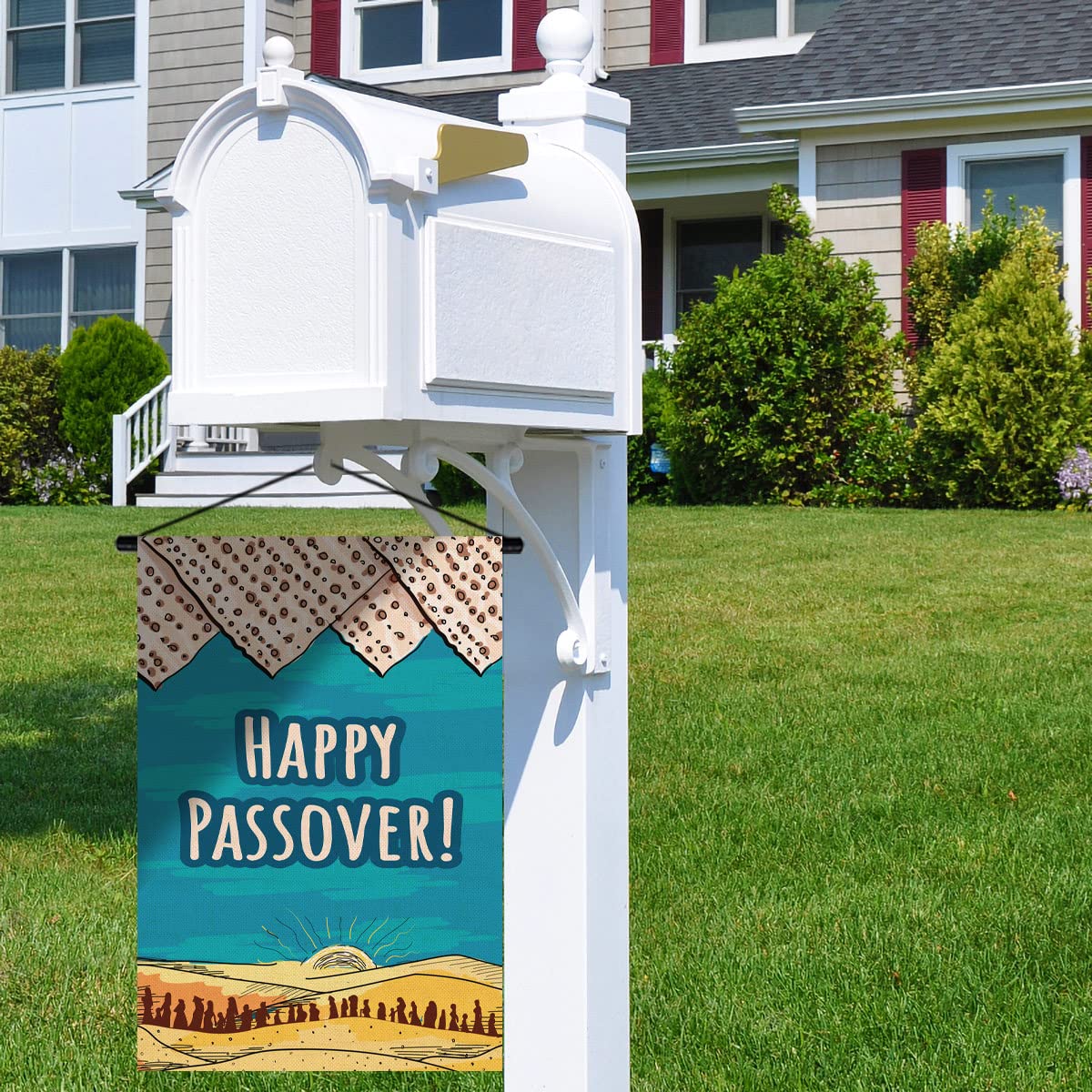 Nepnuser waterproof Passover flag for outdoor durability.