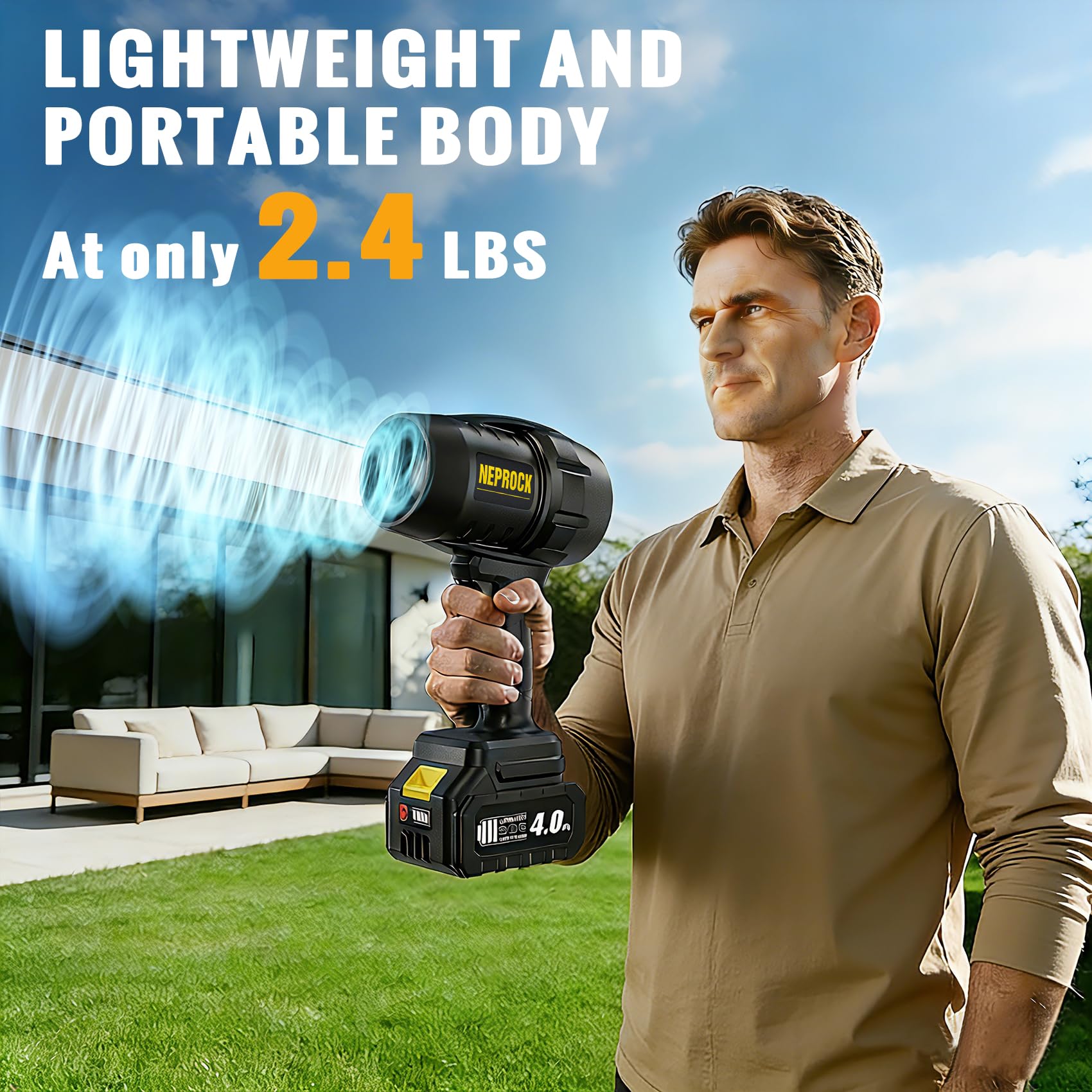 Neprock cordless leaf blower with dual batteries enabling extended runtime for large areas