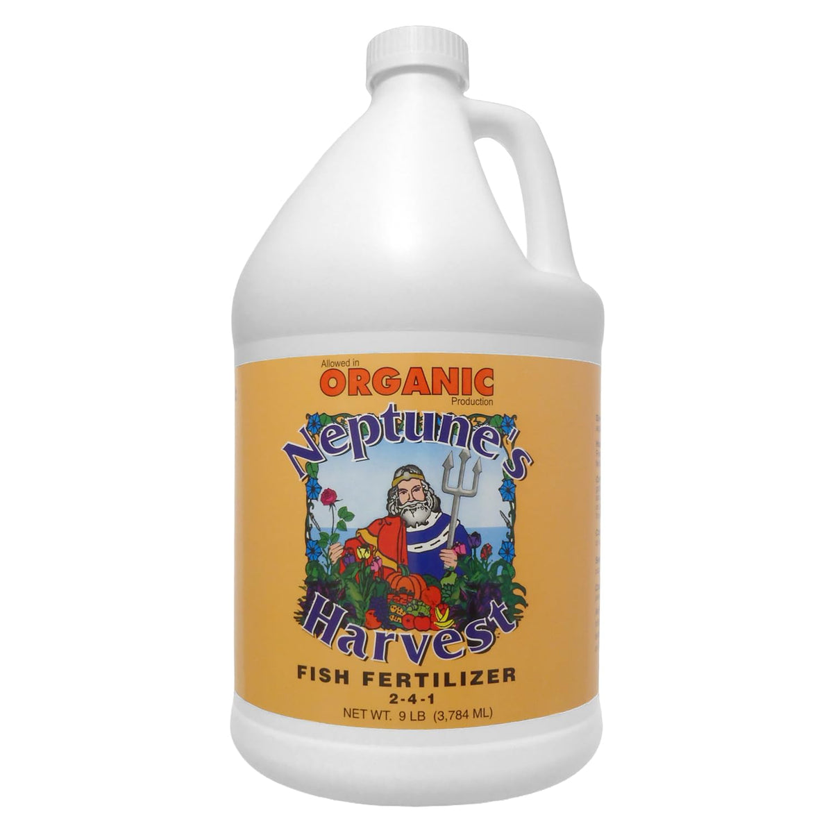 Neptune's Harvest bottle pour for garden use, showing application.