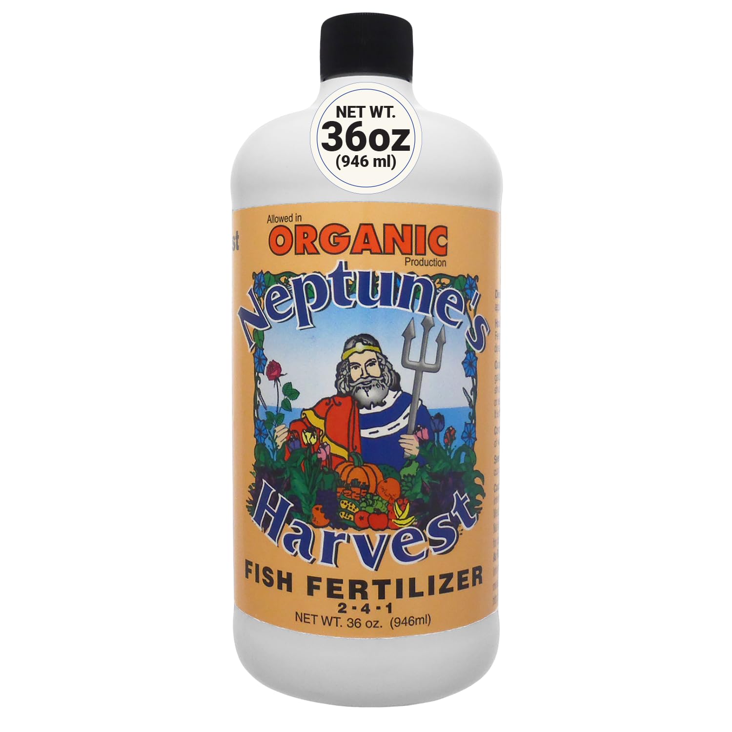 Neptune's Harvest fish fertilizer bottle-pour for precise garden dosing.