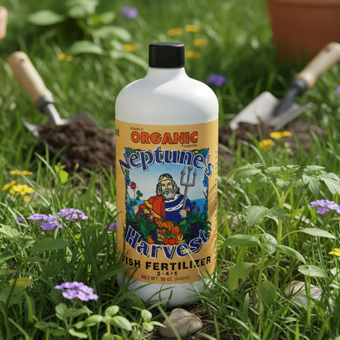 Neptune's Harvest fish fertilizer vegetable-garden promotes nutrient-dense harvests.