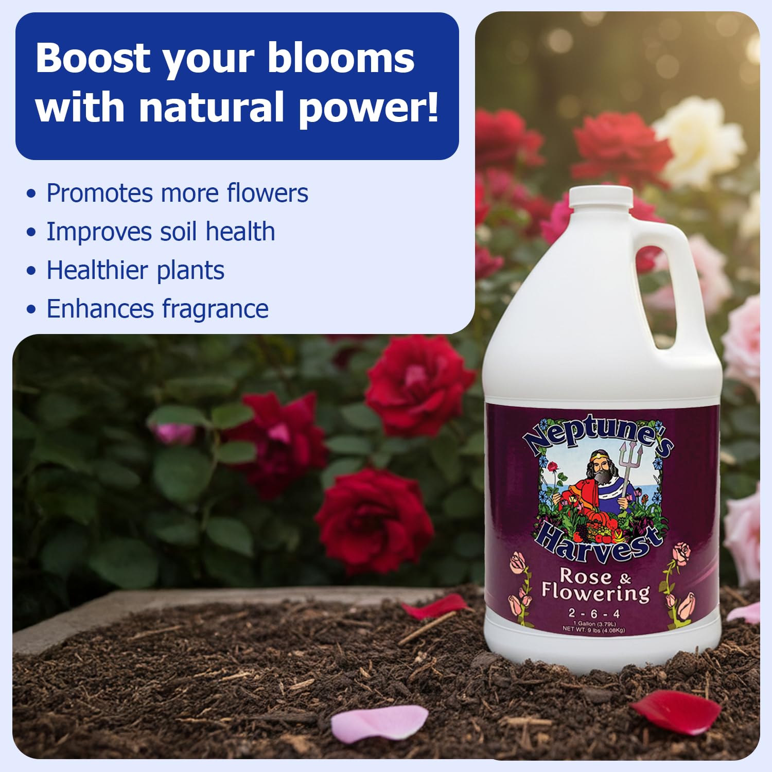 Neptune's Harvest Foliar-Feed promotes rapid uptake and vibrant leaves.