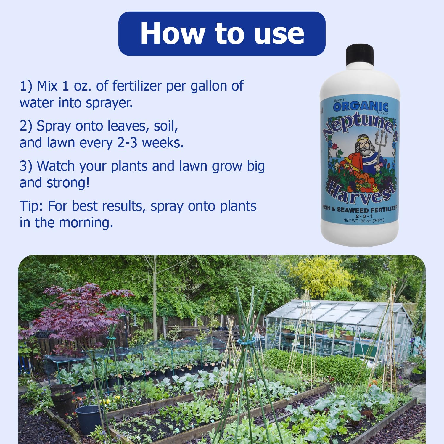 Neptune's Harvest indoor-plants feeding shows weekly nourishment for healthy houseplants.