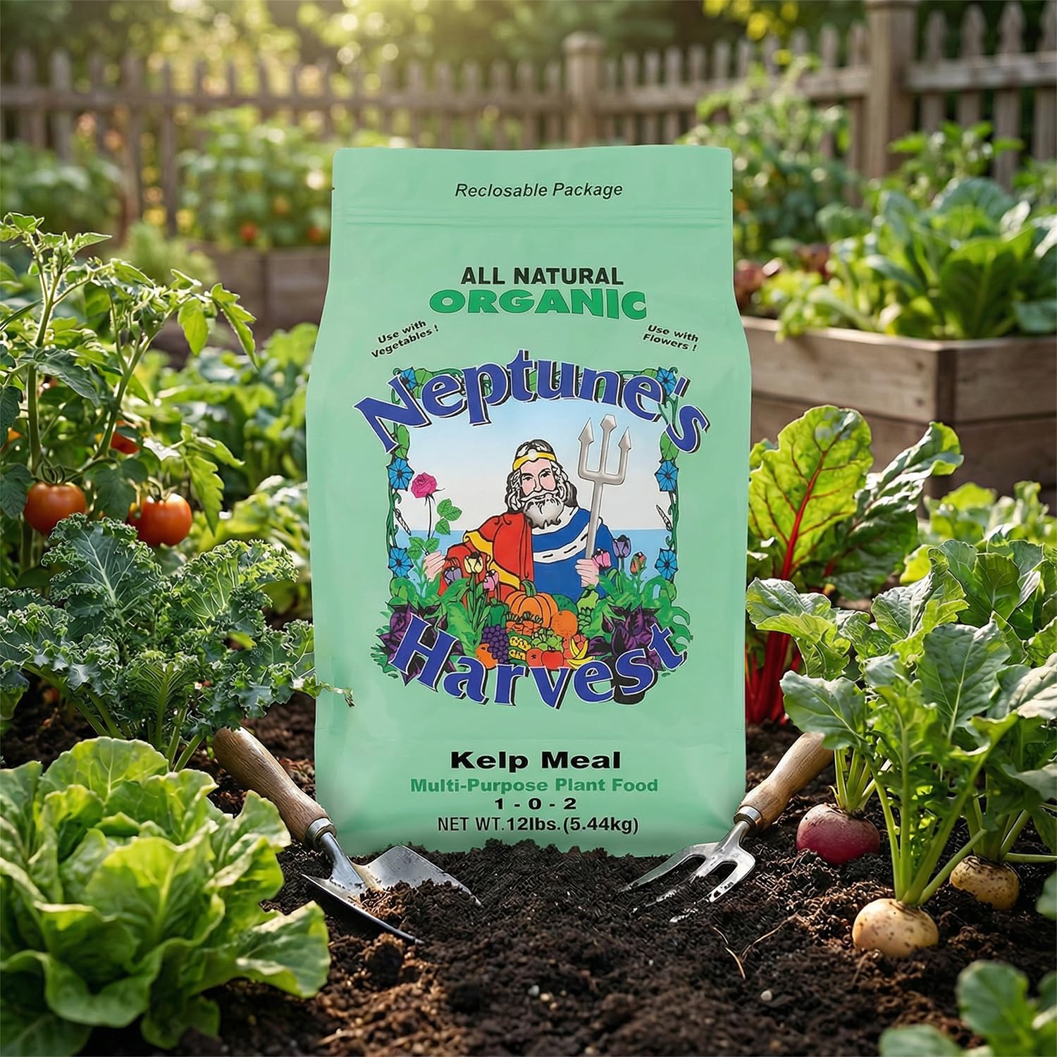 Indoor potting mix enhanced with Neptune's Harvest kelp meal.