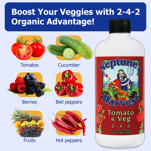 Neptune's Harvest organic ingredients label highlights fish and seaweed nutrients.