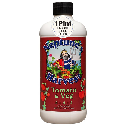 Neptune's Harvest organic tomato and vegetable fertilizer bottle for healthy growth