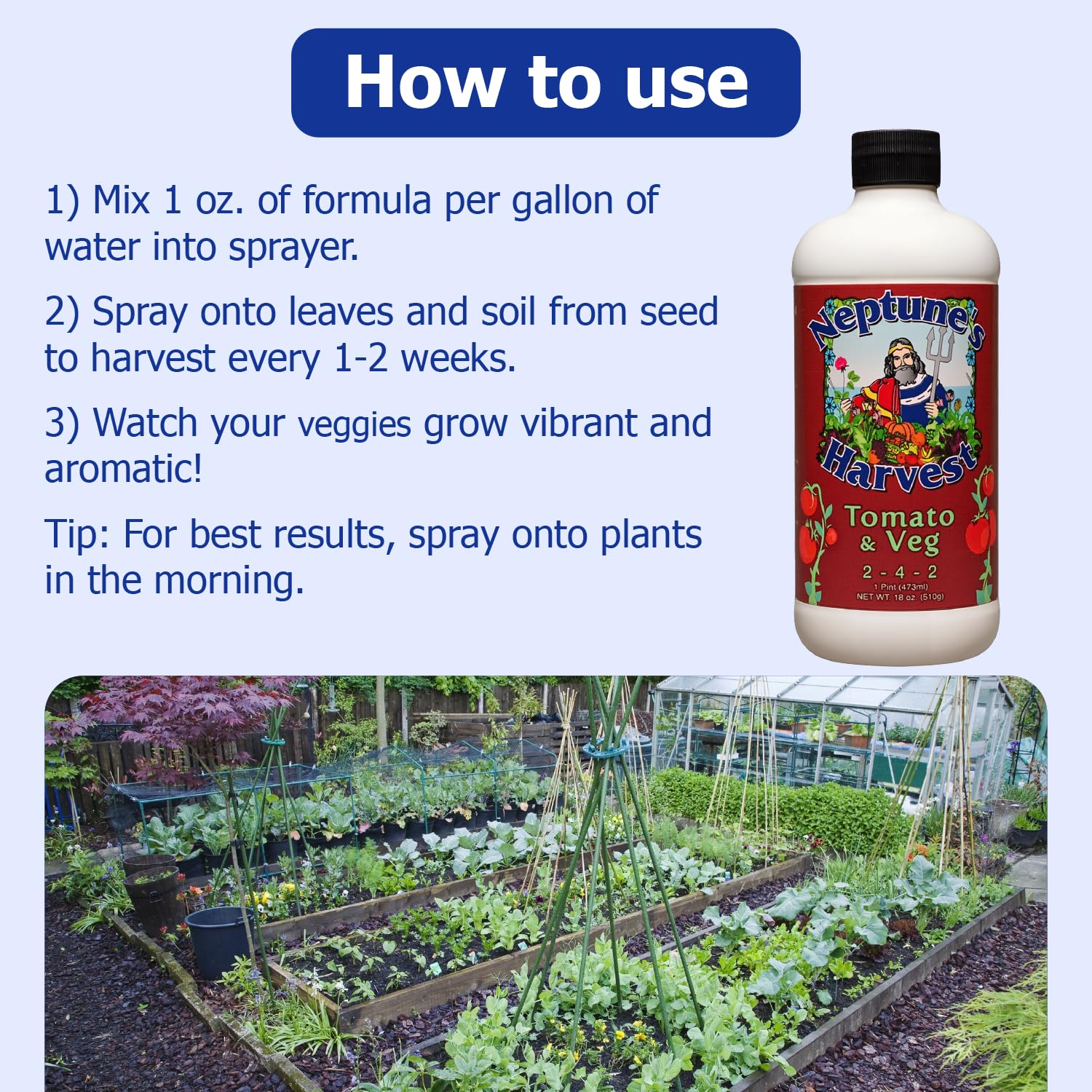 Outdoor application with Neptune's Harvest demonstrates easy dilution and root feeding