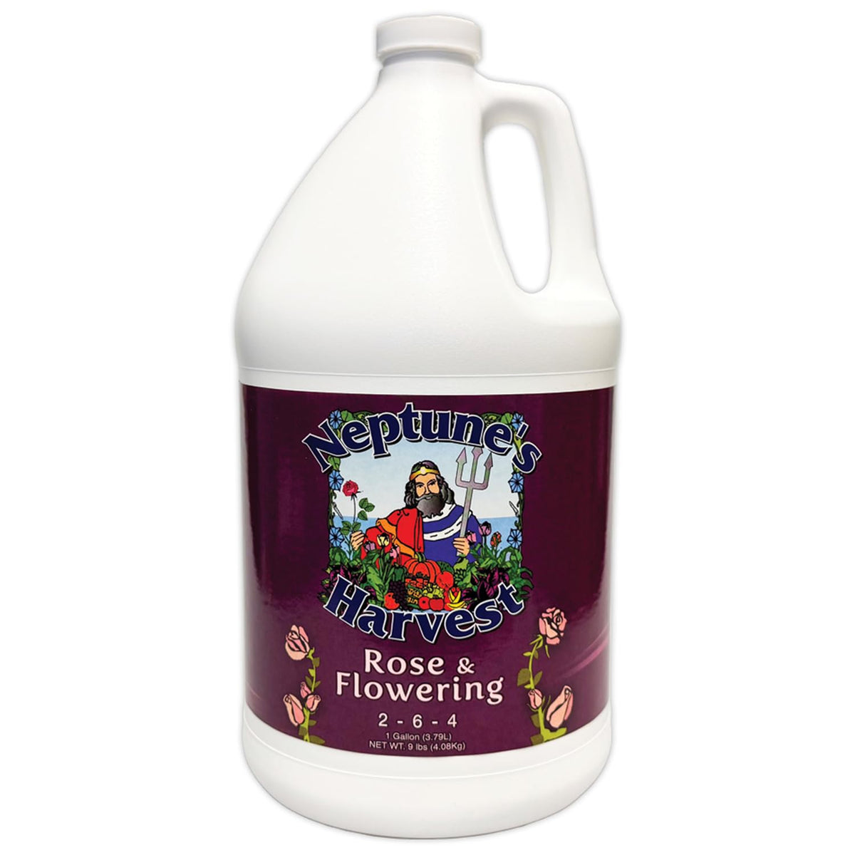 Neptune's Harvest Rose & Flowering Fertilizer boosts blooms and vibrant foliage.