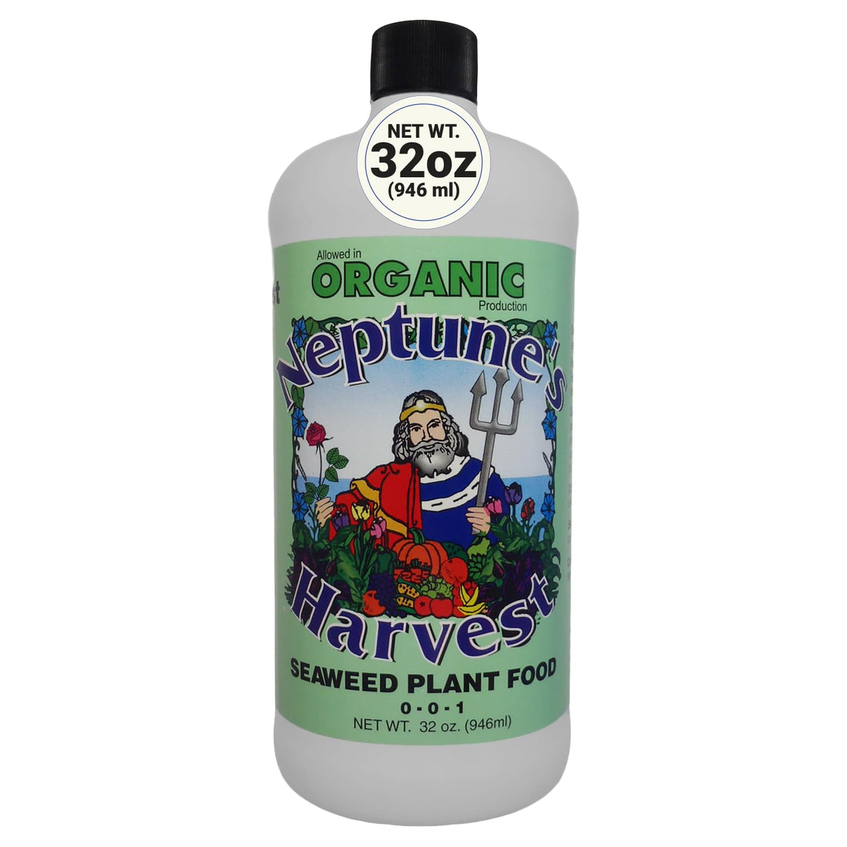 Neptune's Harvest Seaweed Plant Food bottle pour for simple indoor and outdoor feeding.