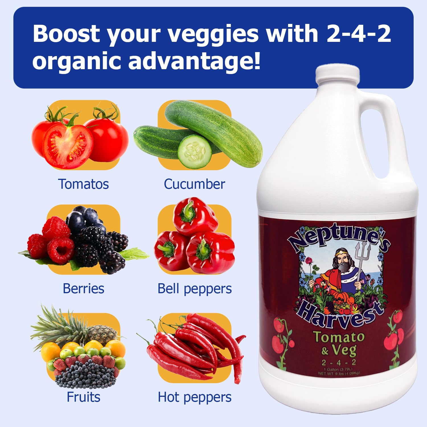 Neptune's Harvest tomato and vegetable fertilizer foliar spray promotes healthy foliage.