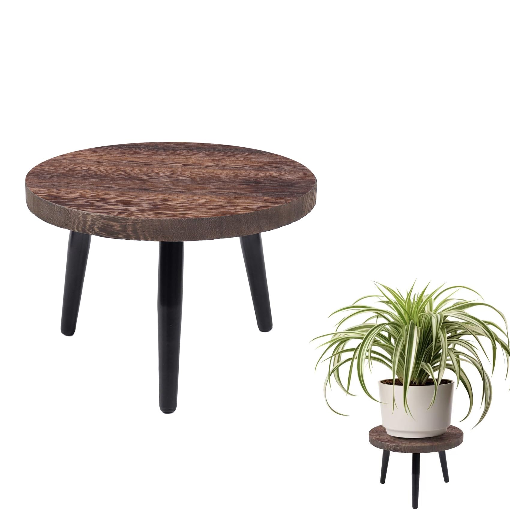 Neracking 8 Inch Plant Stand round wood top with metal legs for versatile pot display.