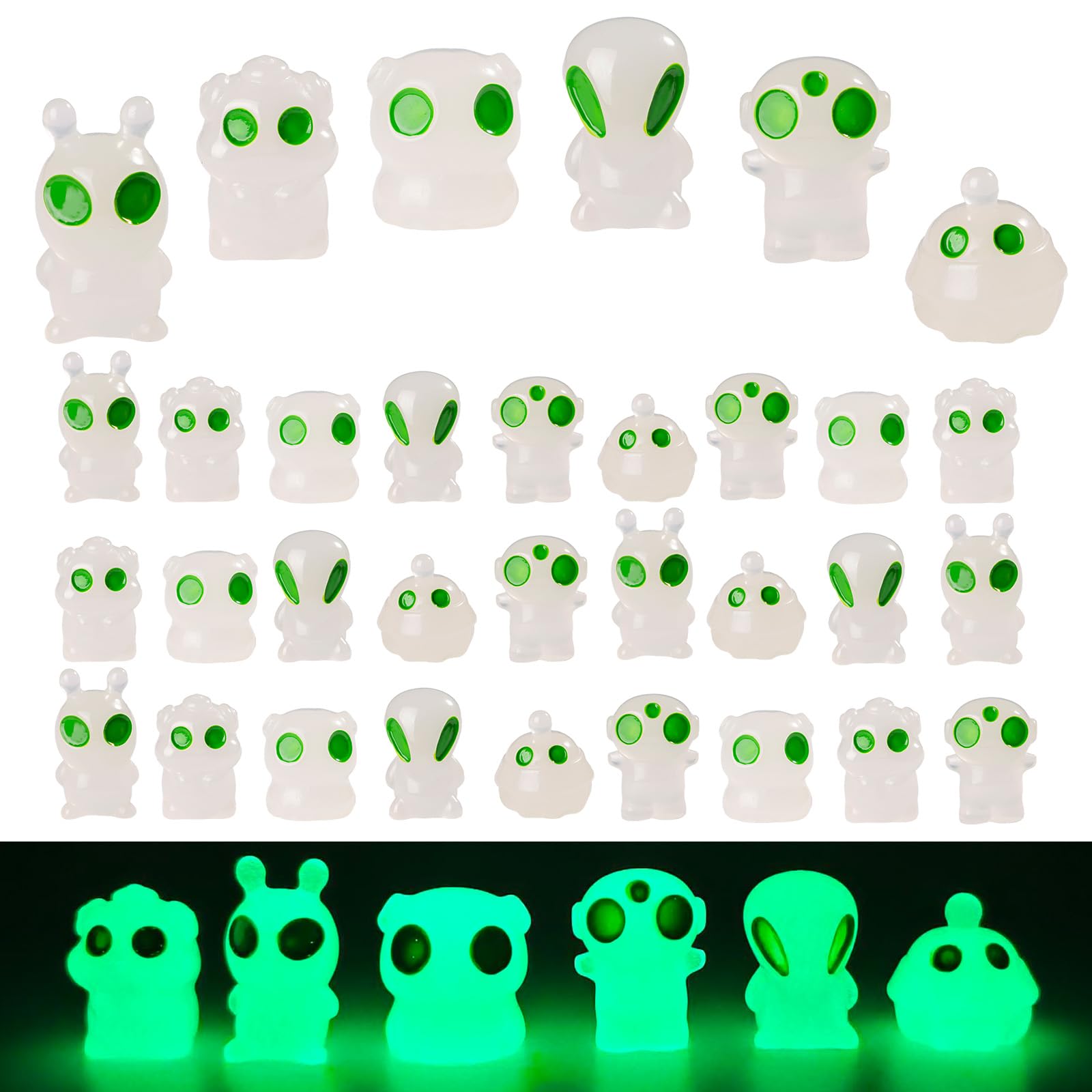 Nerfcareani green alien figurine adds glow-in-the-dark decor for parties.